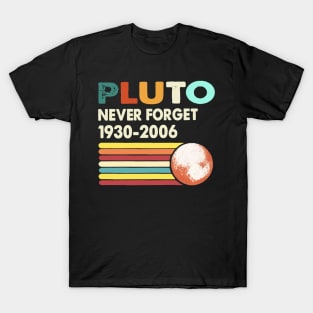 Pluto Never Forget 1930-2006 Retro Style MrBeast Funny Dwarf Planet Tee, Outer Space Gift Vintage Solar System T-Shirt